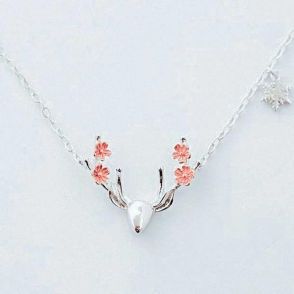 3/$25  🏷️  Deer Necklace Statement Necklace Floral Chain Christmas Jewelry - Picture 5 of 7